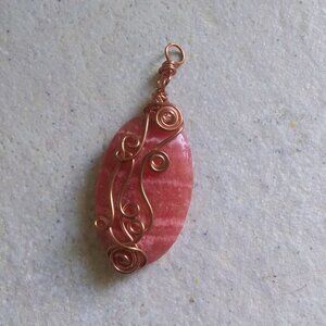 Copper Wire Wrapped Rhodochrosite Pendant! Self Love Femininity Watermelon Pink